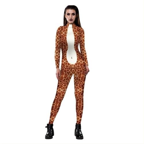 Halloween Costume for Women Giraffe Cosplay Jumpsuits Women Rompers Polyester Sporting Playsuits Gymn Overall