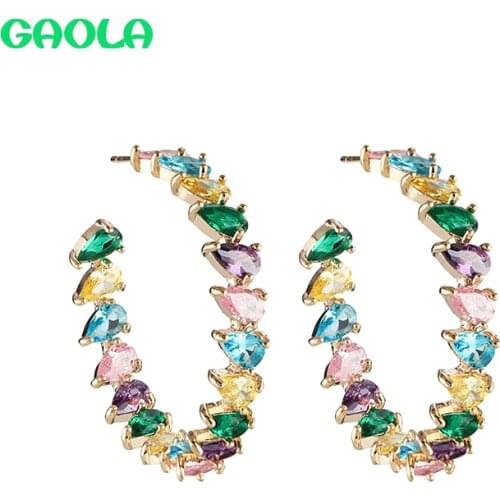 GAOLA Round Hoop Earrings Simple Modern Color Jewelry Pendant Exaggerated Gold Large Earrings Party Ladies Earrings