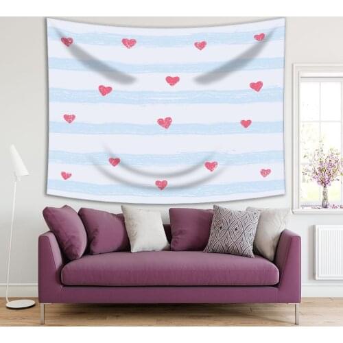 Tapestry Confetti Hearts on Striped Background Abstract Sea Februay Romantic Season Artwork Red Blue