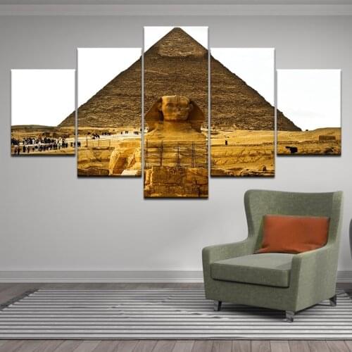 Canvas Painting Wall Art Home Decor Frame 5 Pieces Egypt Pyramid Statue Desert Modern HD Printed Sun Shines Landscape Pictures