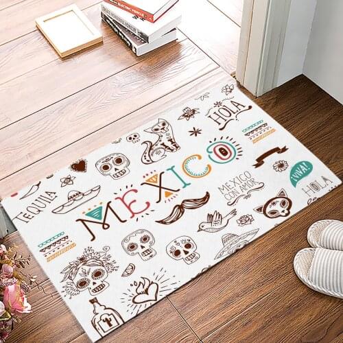 Mexican Skull Ct Cartoon Cactus Doormat Bedroom Kitchen Floor Mat Bathroom Anti-Slip Rug Home Doormat for Entrance Door