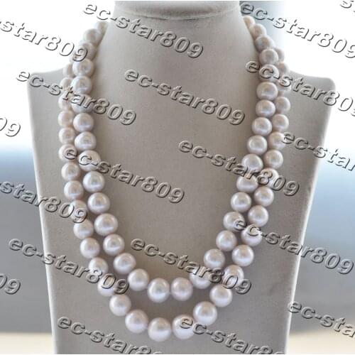 Z11375 2Row 20" 14mm Round Edison Keshi Pearl Necklace CZ