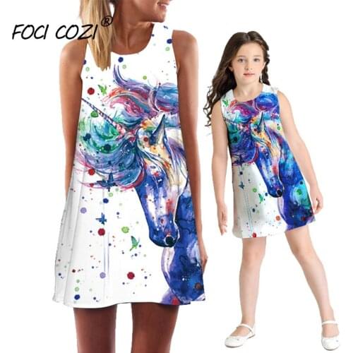 Summer Dresses 2019 unicorn dress girl/women/children mom and daughter dress casual cartoon dresses sleeveless Family Matching