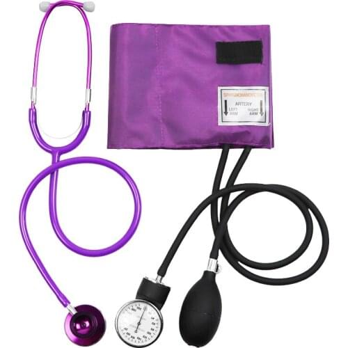 Purple Medical Blood Pressure Monitor BP Cuff Manometer Arm Aneroid Sphygmomanometer with Cute Dual Head Cardiology Stethoscope