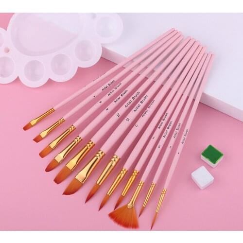 12Pcs Nylonhair Paint Brush Set For Acrylic Painting Professional Watercolor Brush For Drawing Art Supplies Stationery