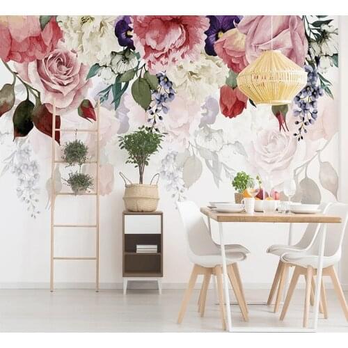 Custom Wall Mural Walls Silk Cloth Material Hand painted Plant Pastoral Flowers Rose Wallpaper For Living Room Home Decor Fresco