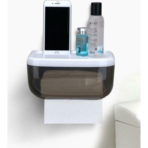 Wall Mount Toilet Paper Holder Shelf Tissue Box Waterproof Toilet Paper Tray Roll Paper Tube Bathroom Storage Box Organizer