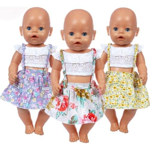 Pastoral Dress+Hairbrand Fit 17 inch 43cm Doll Clothes Born Baby Doll Accessories Suit For Baby Birthday Festival Gift