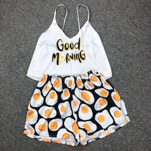 Animal sheep Print Women Sleep Wear Sexy Lingerie Satin Lace V-Neck Camisole Shorts Set Sleepwear Pajamas Women Sexy Clothes