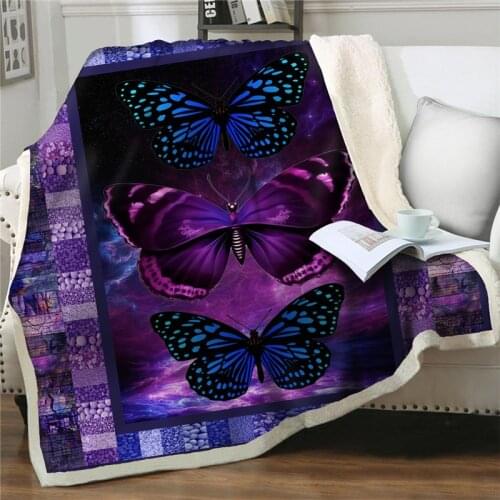 Dream Purple Butterfly print Plush Blanket For Bed Sofa Fleece Throw Blanket Winter Bedclothes Bedspread soft warm Thick Blanket