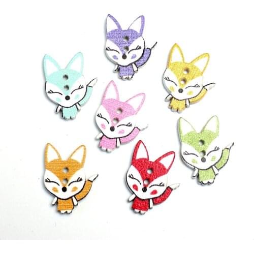50pcs 22x17mm Mixed Fox Wooden Buttons For Clothes Needlework Scrapbooking Crafts Diy Sewing Accessories Wood Decoration