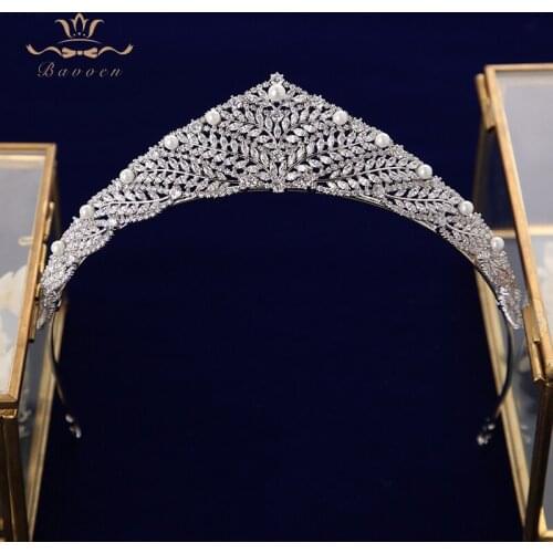 Luxurious Pearls Zircon Brides Tiaras Crowns Crystal Brides Headbands Headpieces Evening Hair Jewelry
