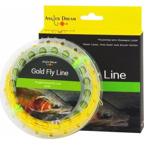 Angler Dream Gold Floating Fly Line, WF2F 3F 4F 5F 6F 7F 8F 9F 100FT Fly Fishing Line With Two Welded Loops