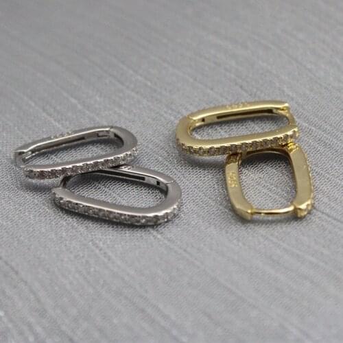 Fashion Ear Hoop Real 925 Sterling Silver Hoop Earrings Gold Pave Zircon Stud Earrings for Women Wedding Jewelry Gift 10x14.5mm