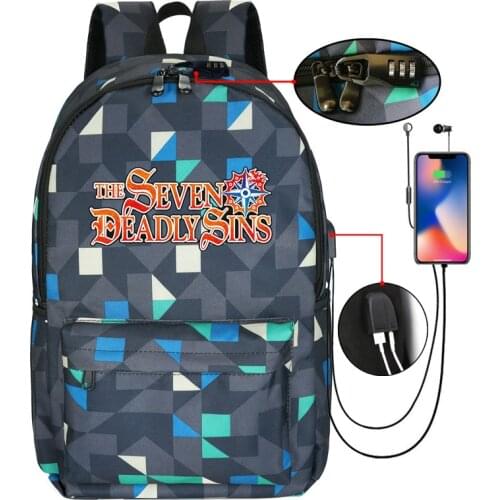 The Seven Deadly Sins School Backpack Cosplay Boys Girls Casual Travel Bag Students Book Bagwith Usb Charging Port Women Men