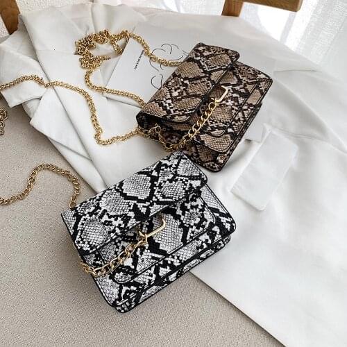 2021Vrouwen Serpentine Messenger Bag Kleine Vierkante Dames Snakeskin Keten Pu Lederen Schoudertas Crossbody Handtas Portemonnee
