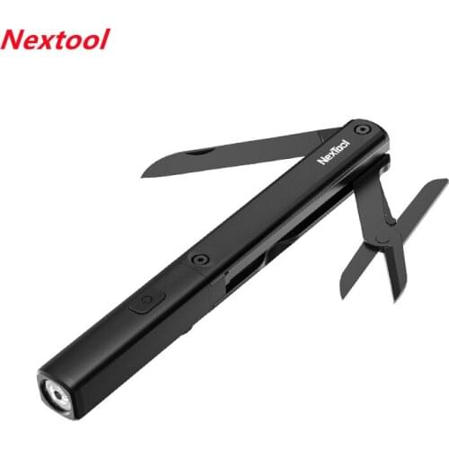 NEXTOOL 3-in-1 Pen Flashlight Mini Tactical EDC 2 Modes Type-C LED Rechargeable Flashlight with Folding Knife Scissors