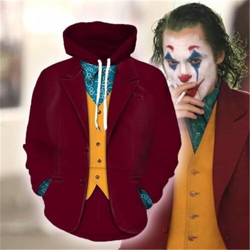 2019 Movie Joker Arthur Fleck Hoodie Cosplay Hip Hop Hooded Sweatshirt Hooded Hoodie Costume Men Women Clohting Jackets Top