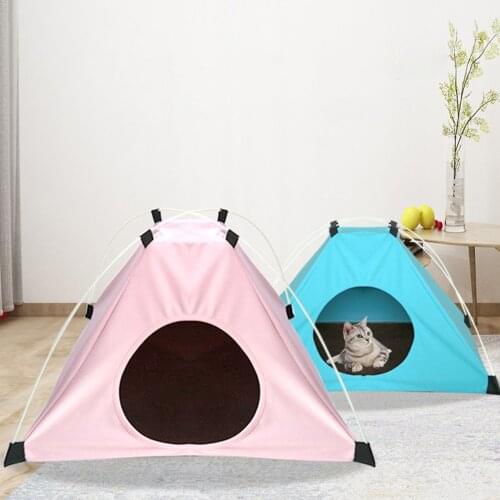 Pet Tent House Cat Bed Portable Teepee With Thick Cushion Available For Dog Puppy Excursion Outdoor Indoor
