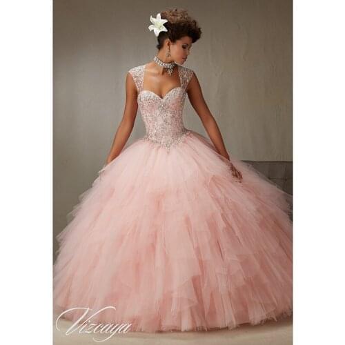 Blush Pink Tulle Ball Gown Quinceanera gown 2018 Sweetheart Beading Beaded Crystal Sweetheart mother of the bride dresses