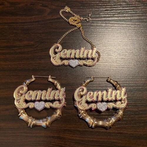 2020 New Bamboo Name Earrings for Women Acrylic Hoop Customized Earrings Hip Hop Earrings Personalized Gold Gift Dropshipping