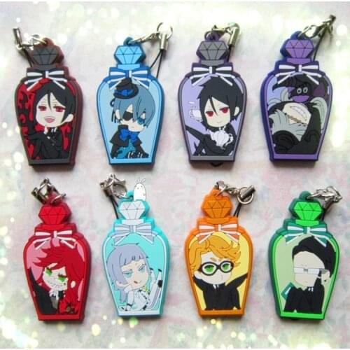 5cm Anime Keychain Black Bulter Kuroshitsuji Sebastian Death Grell Sutcliff Cile Angel In the Bottle Keyring Pendant Llavero