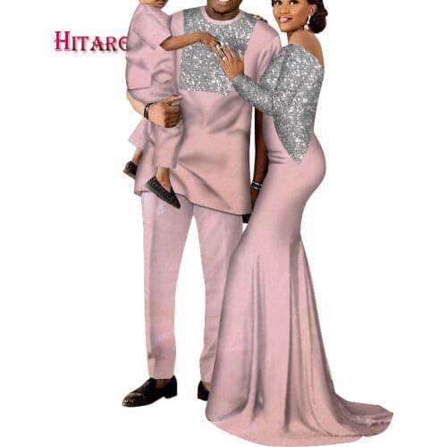 2021 Africa Couple Clothing Women Dress Men Top & Pant Set Little Boy Top&Pant Set Total 3Pcs Set African Couple Clothes WYQ724