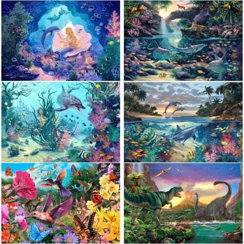 5D DIY Animal Dolphin Dinosaur Theme Diamond Painting,Animal,Full drill,Full Square/Round Diamond, Home Decor,Diamond Embroidery