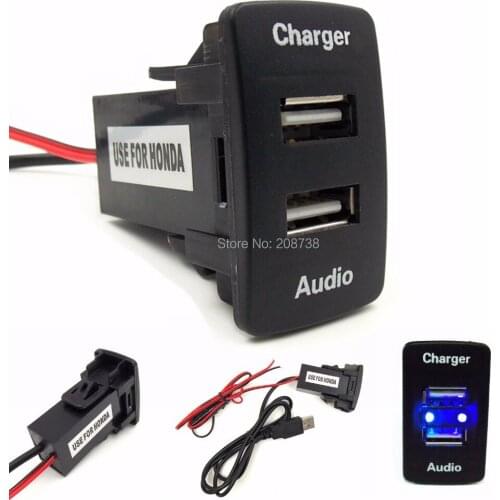 50PCS/LOT Car 5V 2.1A USB Interface Socket Charger and USB Audio input Socket use for Honda civic crv fit accord hrv(6.8)