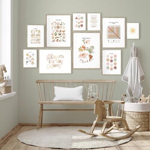 Boho Educational Poster Preschool Classroom Art Print Toddler Montessori Canvas Painting Modern Wall Picture For Kids Room Decor