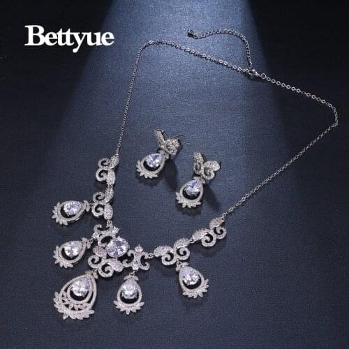 Bettyue Brand Charm Fashion originality Jewelry Sets AAA Zircon White Gold Geometric Jewelry Set For Woman Florid Wedding Gift