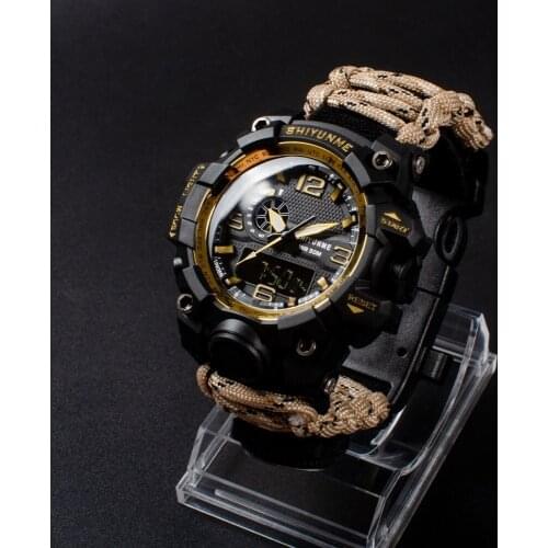 SHIYUNME Sports Waterproof Military Watch Men LED Digital Quartz Dual Display Compass Chronograph Mens Watch Relogio Masculino