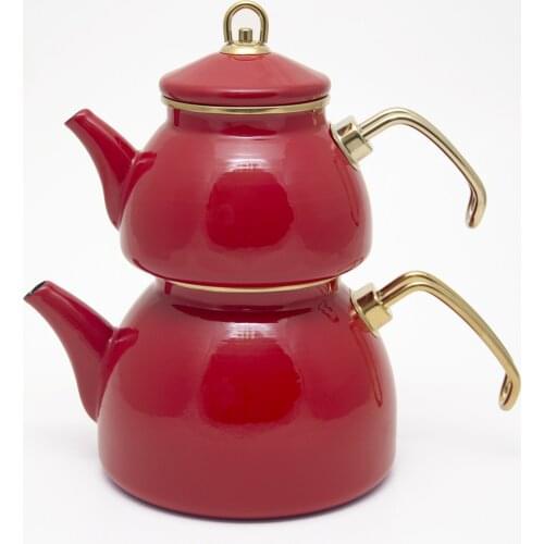 Mid Size Teapot Porcelain Enamel Coating Capacity 3,4 Litres Red White Turkish Tea Herbal Tea Teaware Kitchen Accesories