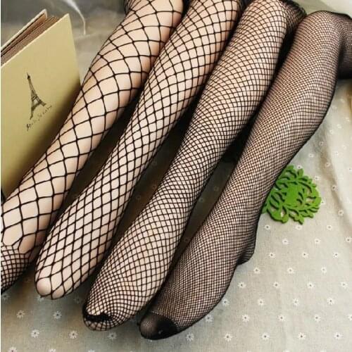 Black Mesh Tights Women Sexy Fish Net Pantyhose Female Long Thigh High Stockings Over The Knee Socks Medias S07