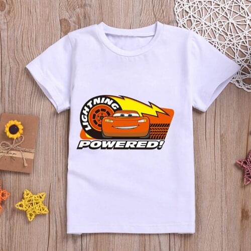 DISNEY Cars T Shirt For Kids The Lightning McQueen Printing Anime Clothes Boys Girls White Modal Tshirts Summer Casual Costumes