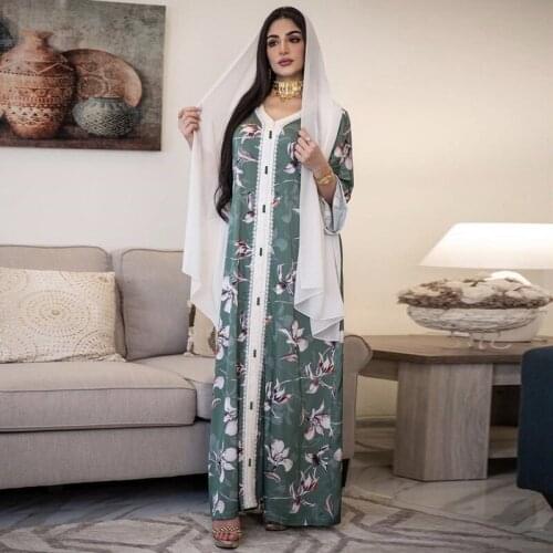 Ethnic V Neck Ribbon Maxi Dress Fall 2020 Loose Muslim Jalabiya Abaya Dresses Full Sleeve Arabic Islamic Dubai Clothes
