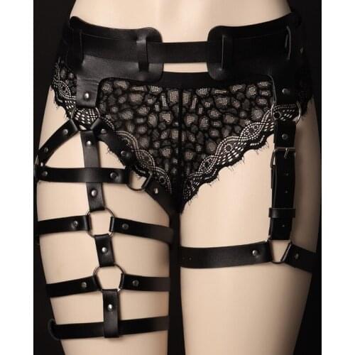 Gothic Womens Sexy Leather Waist To Leg Harness Garter Belt Punk Style Irregular Body Bondage Role Play Costumes Bdsm Outfit