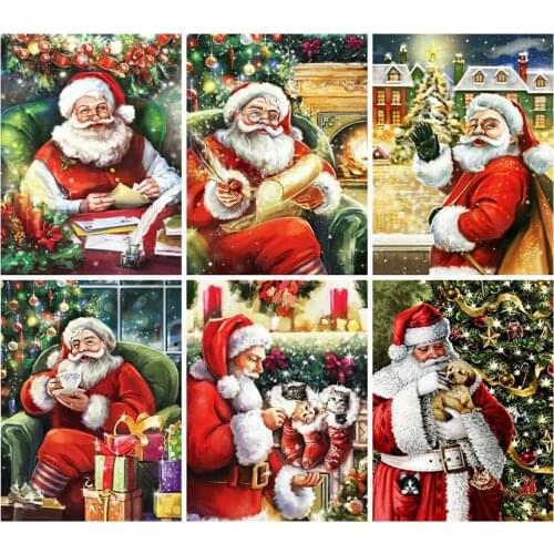 Huacan diy diamond painting Santa Claus home decor diamond embroidery mosaic Christmas tree wall decor crystal Gift