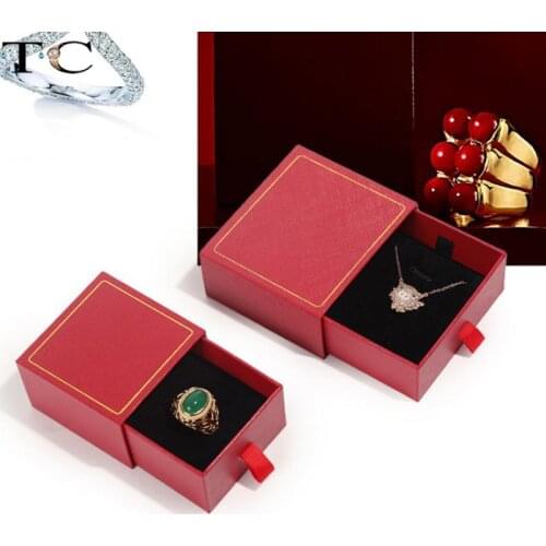 Phnom Penh Drawer Red Leather Paper Jewelry Box Ring Pendant Jewelry Gift Box Jewelry Packaging Box