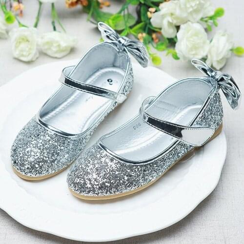 Girls' Leather Shoes Sequined Princess Shoes 2021 New Spring Non-slip Party Flats Wedding Performance Fashion Childrens Shoes