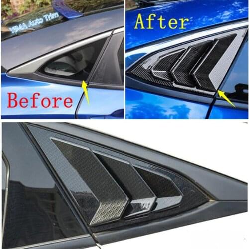 Lapetus Auto Styling Rear Door Window Vent Louvers Scoop Cover Kit Fit For Honda Civic Sedan 2016 - 2019 Black Carbon Fiber Look