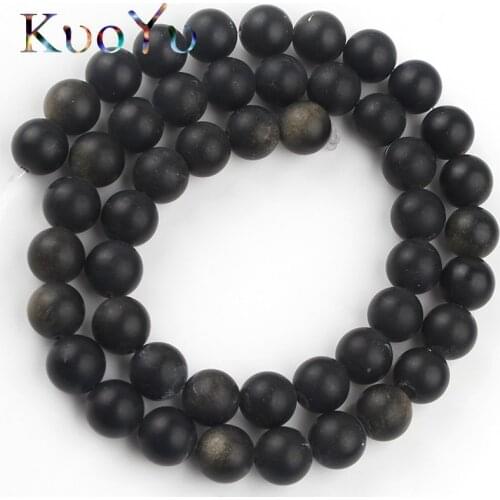 Mattt Dull Polish Natural Gem Gold Obsidian Stone Round Loose Spacer Bead For Jewelry Making 6/8/10/12MM Diy Bracelet Accessorie