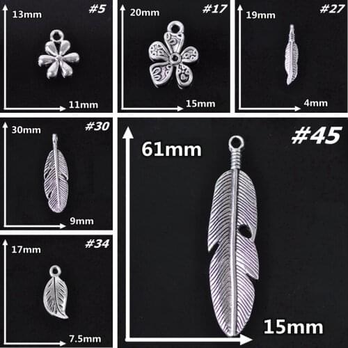 Tibetan Silver Color Metal Flower Leaf Plants Loose Pendants Beads Wholesale lot for Jewelry Making DIY Crafts Findings