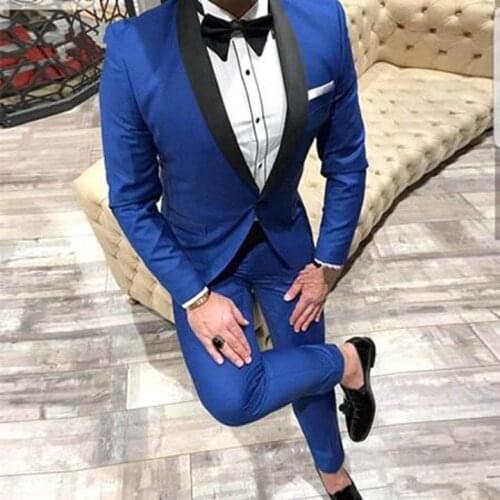 Fashionable One Button Blue Groom Tuxedos Shawl Lapel Groomsmen Men Blazers Suits (Jacket+Pants+Tie) NO:355