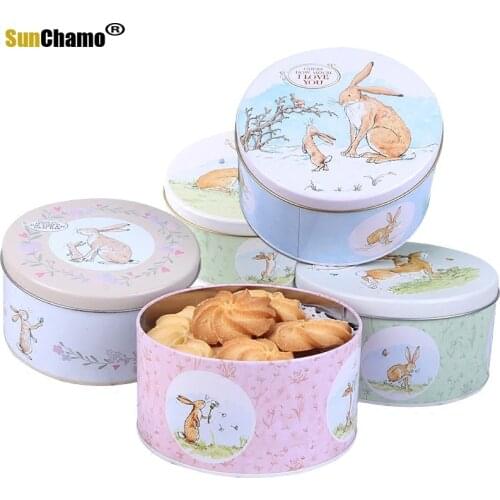 New Fashion Cookie Tin Box Small Storage Small Iron Candy Round Packaging Sugar Box Cute Delicate Korean Version Birthday Party