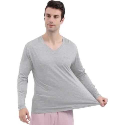 2021 New Spring and Autumn V-Neck Thin Modal Cotton Loose Plus Size 6XL Tops Tees Soft Mens Home Long Sleeve T-shirt