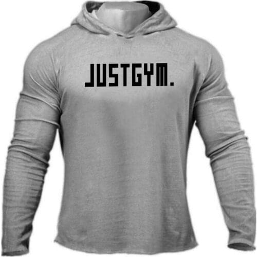 New Autumn Fitness Hooded T Shirt Men Spring Long Sleeve Slim Fit Mens Tops Tees Stretch Cotton Gym T-shirt Bodybuilding Tshirt