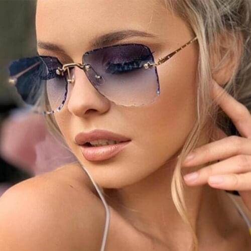 Luxury Designer Gradient Rimless Square Sunglasses Shades For Women Fashion Vintage Crystal Cutting Sun Glasses Framless