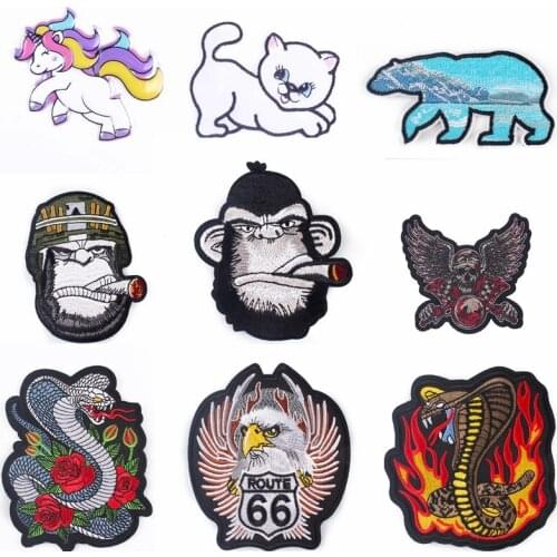 Animal Logo Patch unicorn Iron on Patches For Clothing Cartoon Snake Eagle Monkey Stripes Embroidered Patches For Clothes Badges