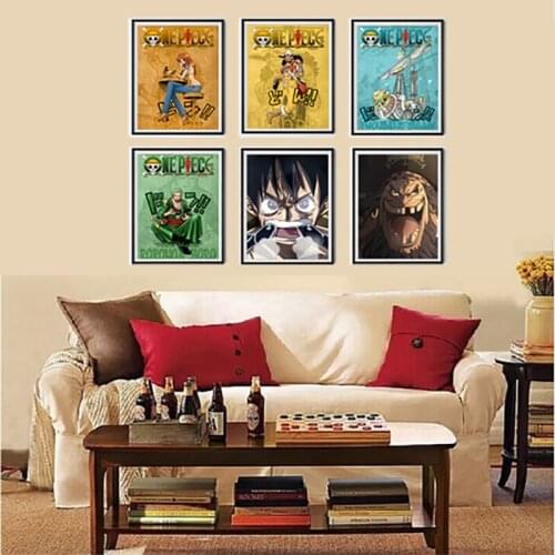 One Piece Fantasy Art Collection Black Beard Zoro Nami Usopp Sunny Canvas Poster for Children ,8 x 10 Inches,No Frame,Set of 6